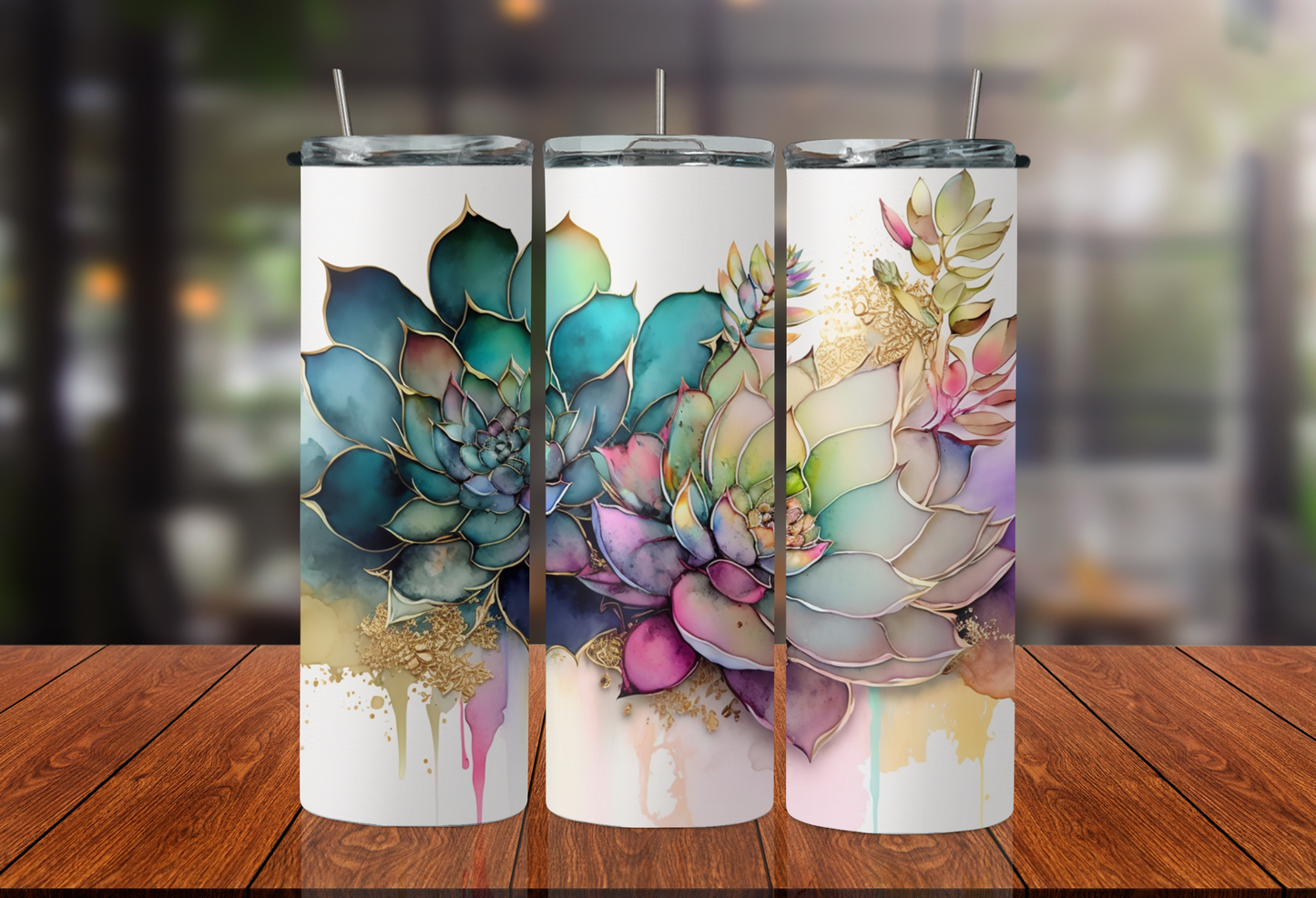 Watercolour Succulents - 20oz Tumbler